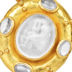 Elizabeth Locke Moonstone 18K Intaglio Woman Playing Lyre Earrings