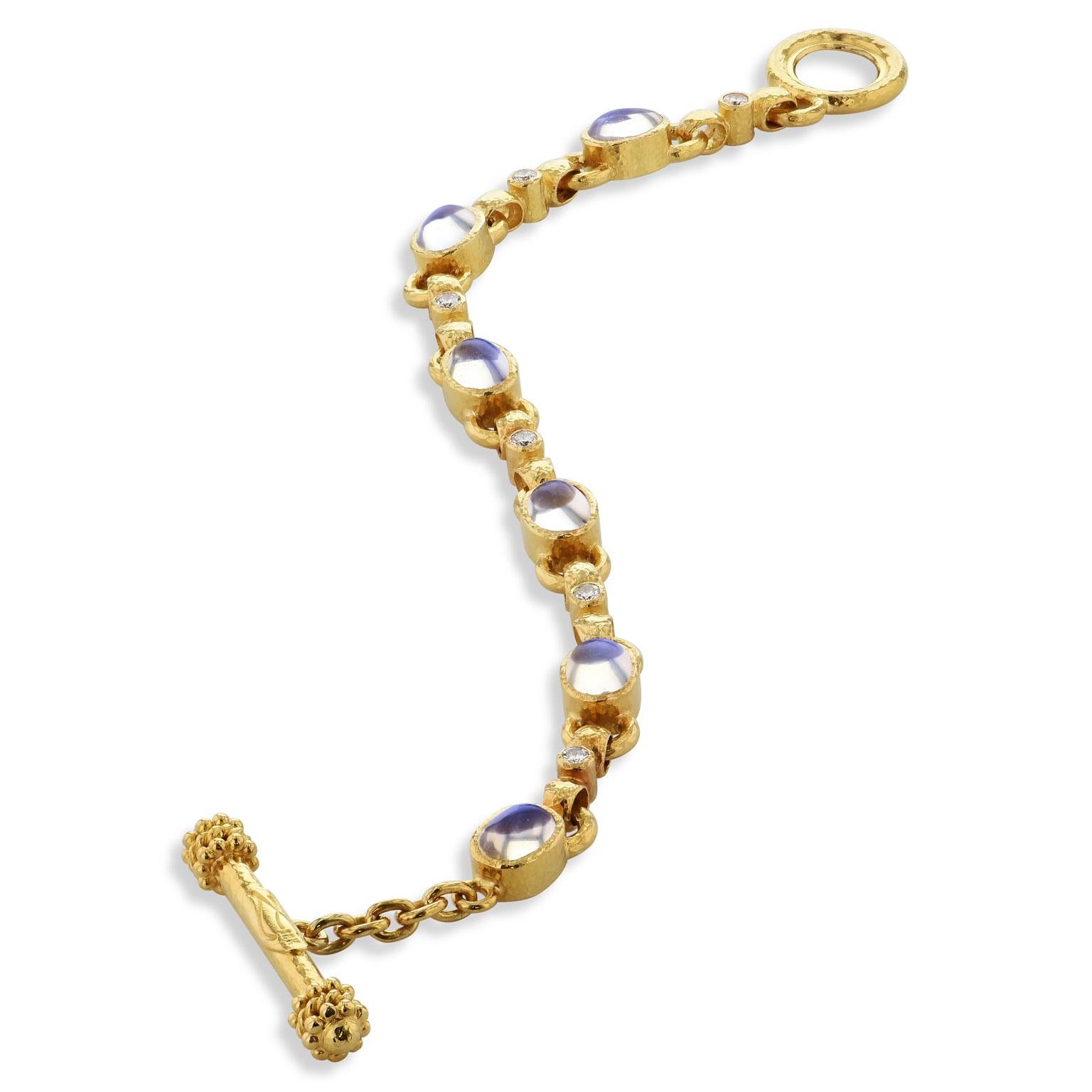 Elizabeth Locke Moonstone and Diamond 18 Karat Yellow Gold Toggle Bracelet In Excellent Condition In Miami, FL