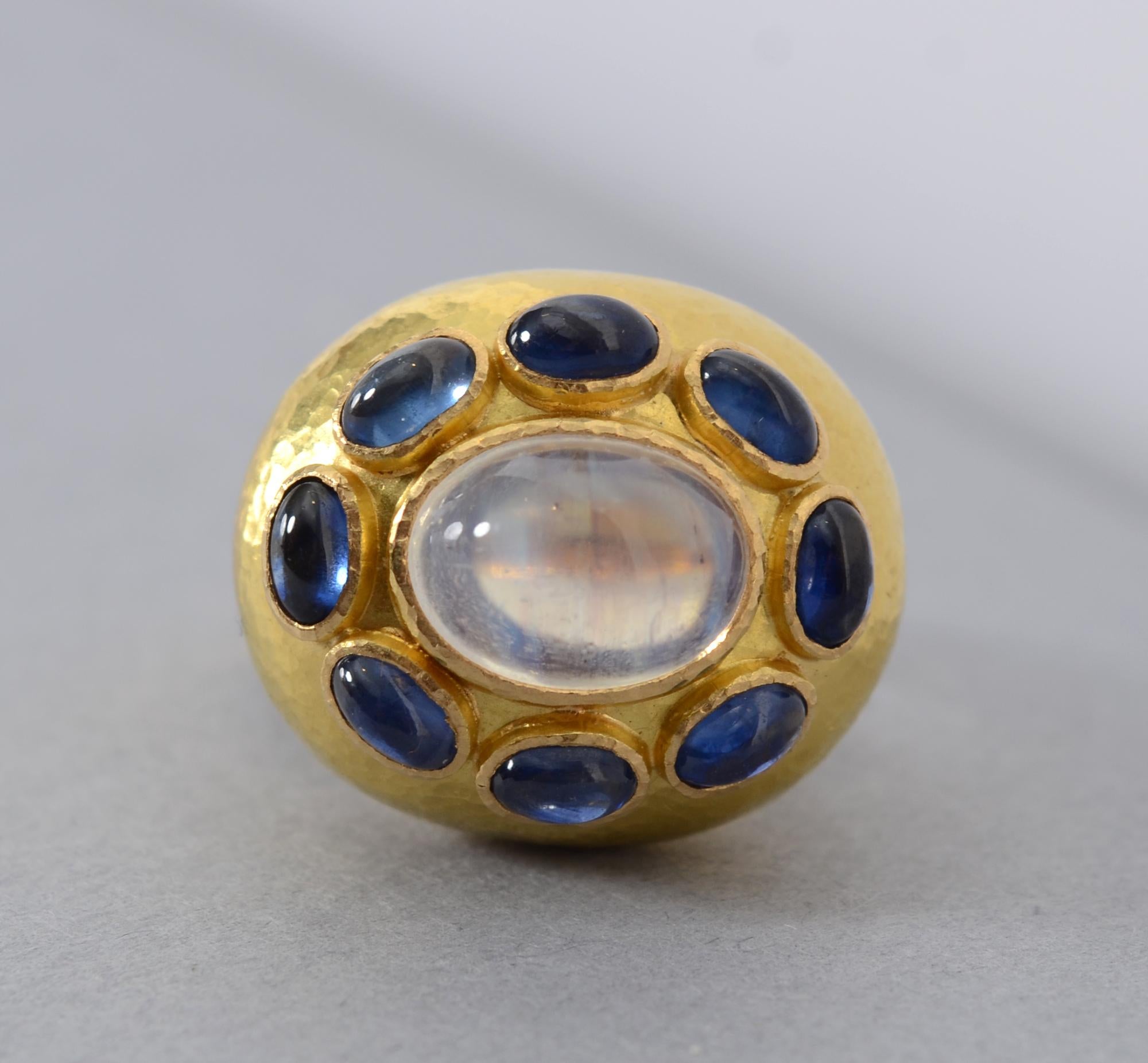 Modern Elizabeth Locke Moonstone and Sapphire Ring