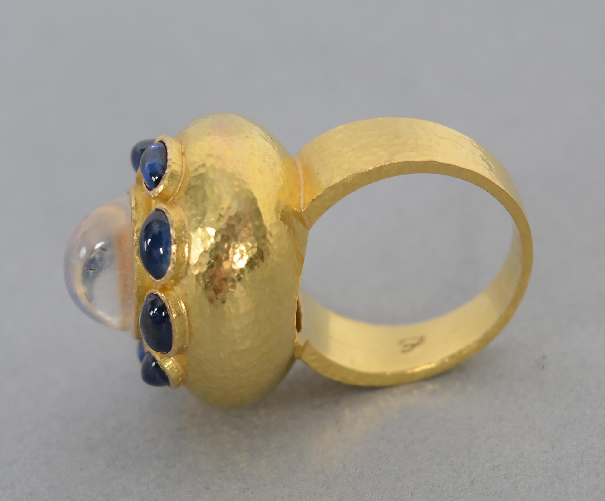 Oval Cut Elizabeth Locke Moonstone and Sapphire Ring