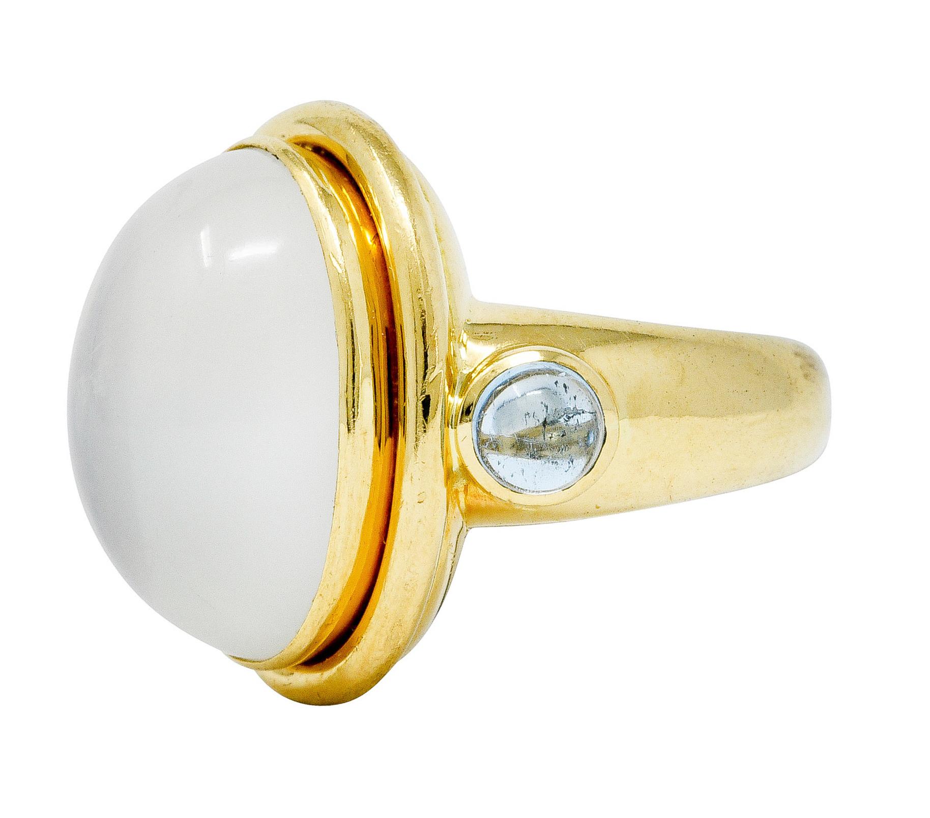 Contemporary Elizabeth Locke Moonstone Aquamarine 18 Karat Yellow Gold Cabochon Ring