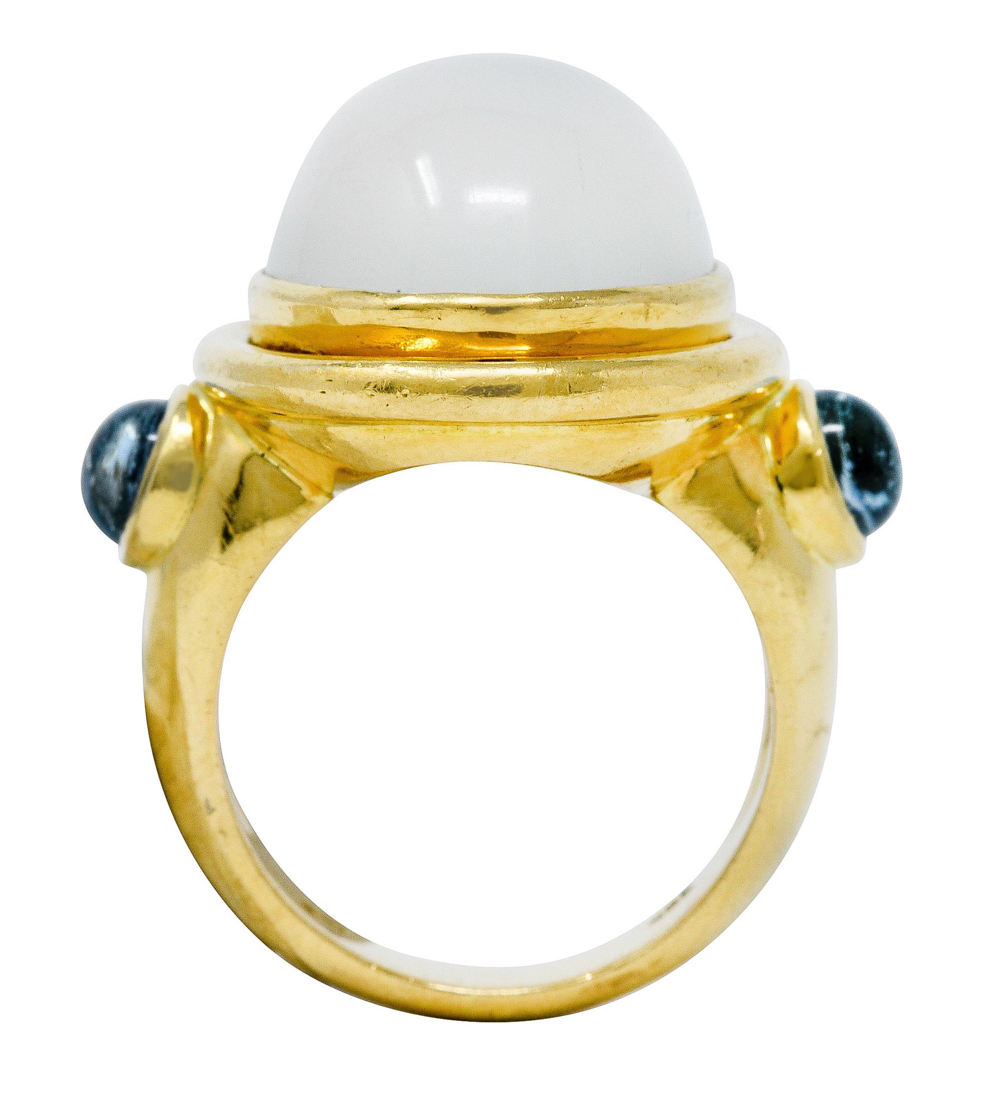 Elizabeth Locke Moonstone Aquamarine 18 Karat Yellow Gold Cabochon Ring 1