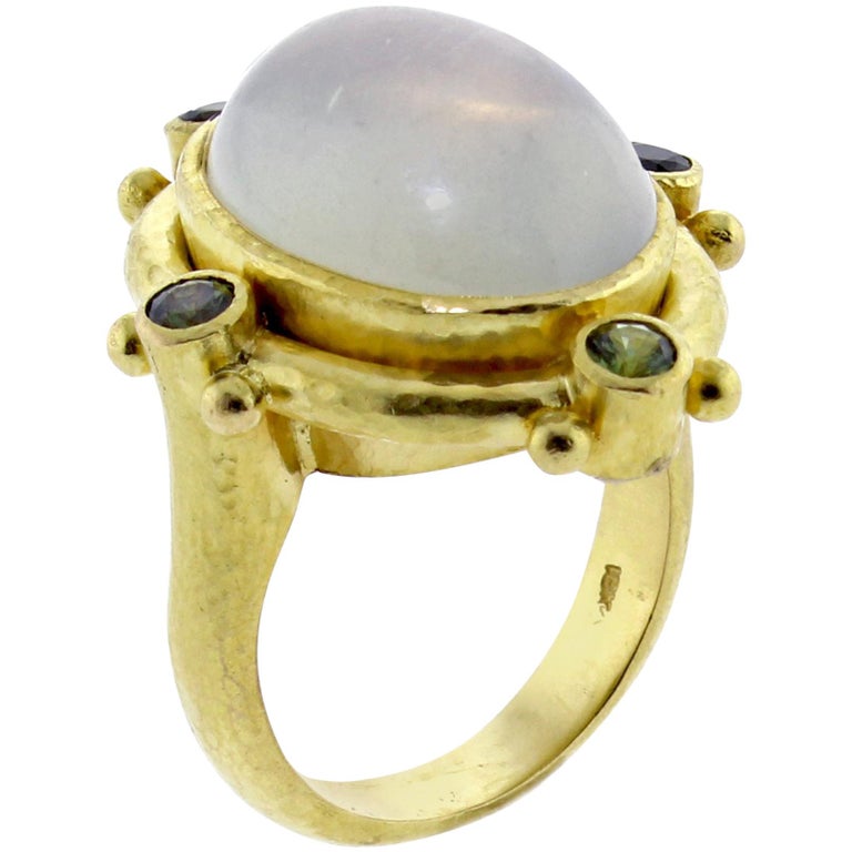 Elizabeth Locke Moonstone Cabochon Gold Ring For Sale