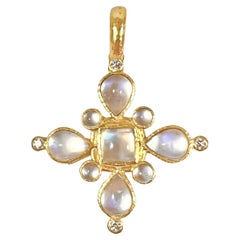 Elizabeth Locke Moonstone Diamond Maltese Cross Pendant