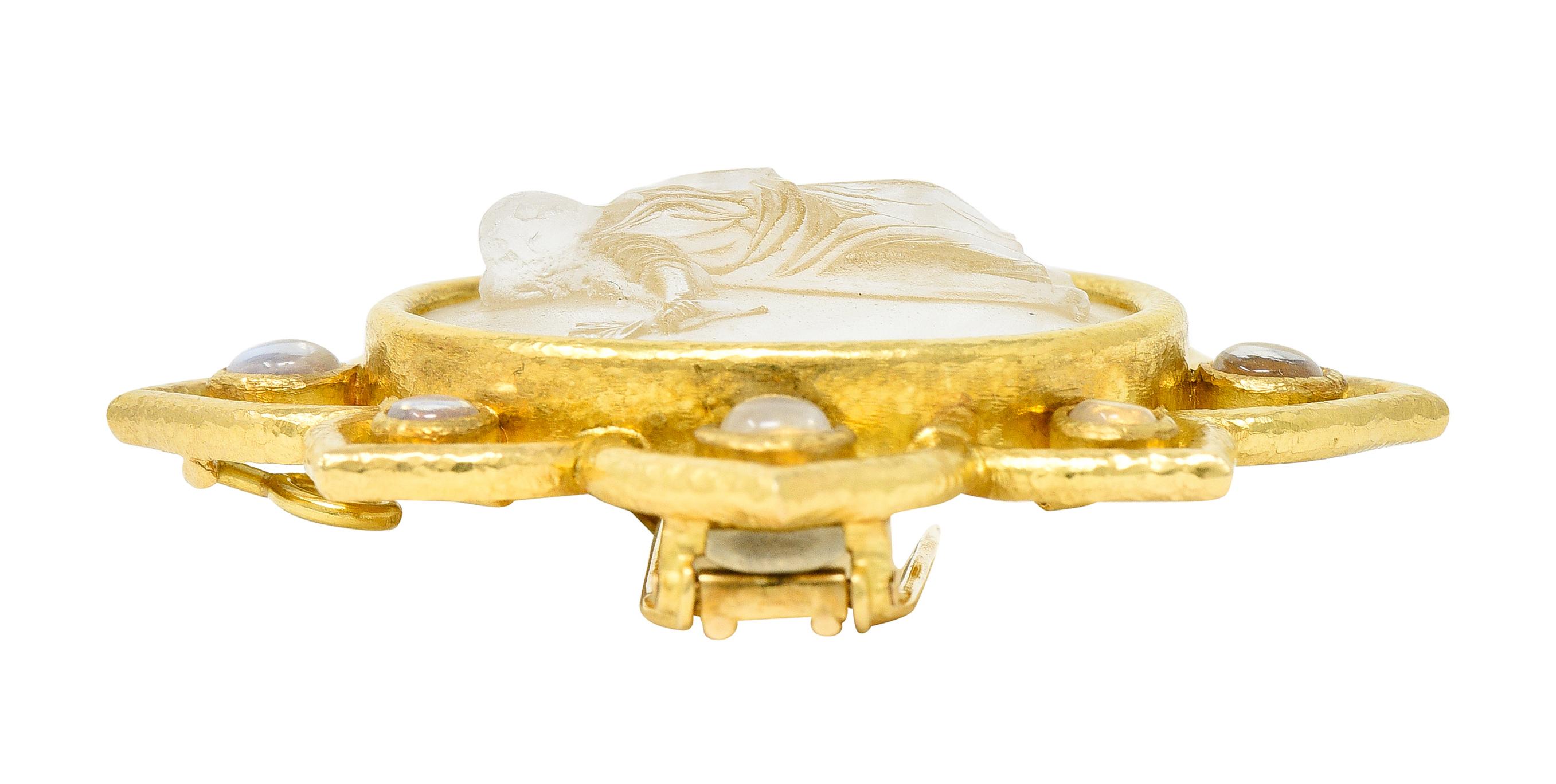 Elizabeth Locke Moonstone Glass Pearl 18 Karat Gold Goddess Pendant Brooch 6