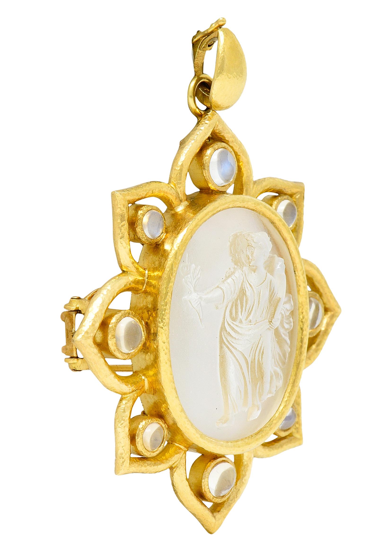Contemporary Elizabeth Locke Moonstone Glass Pearl 18 Karat Gold Goddess Pendant Brooch
