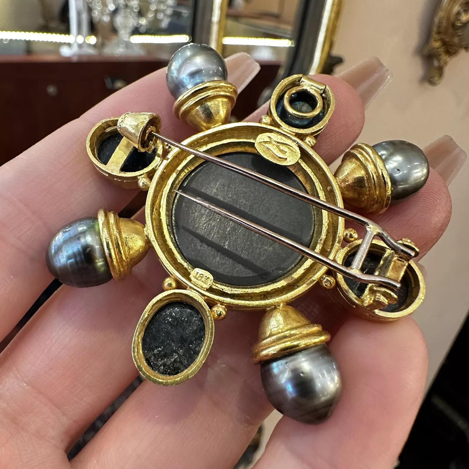 Women's Elizabeth Locke Moonstone Pearl Brooch / Pendant in 18k Yellow Gold