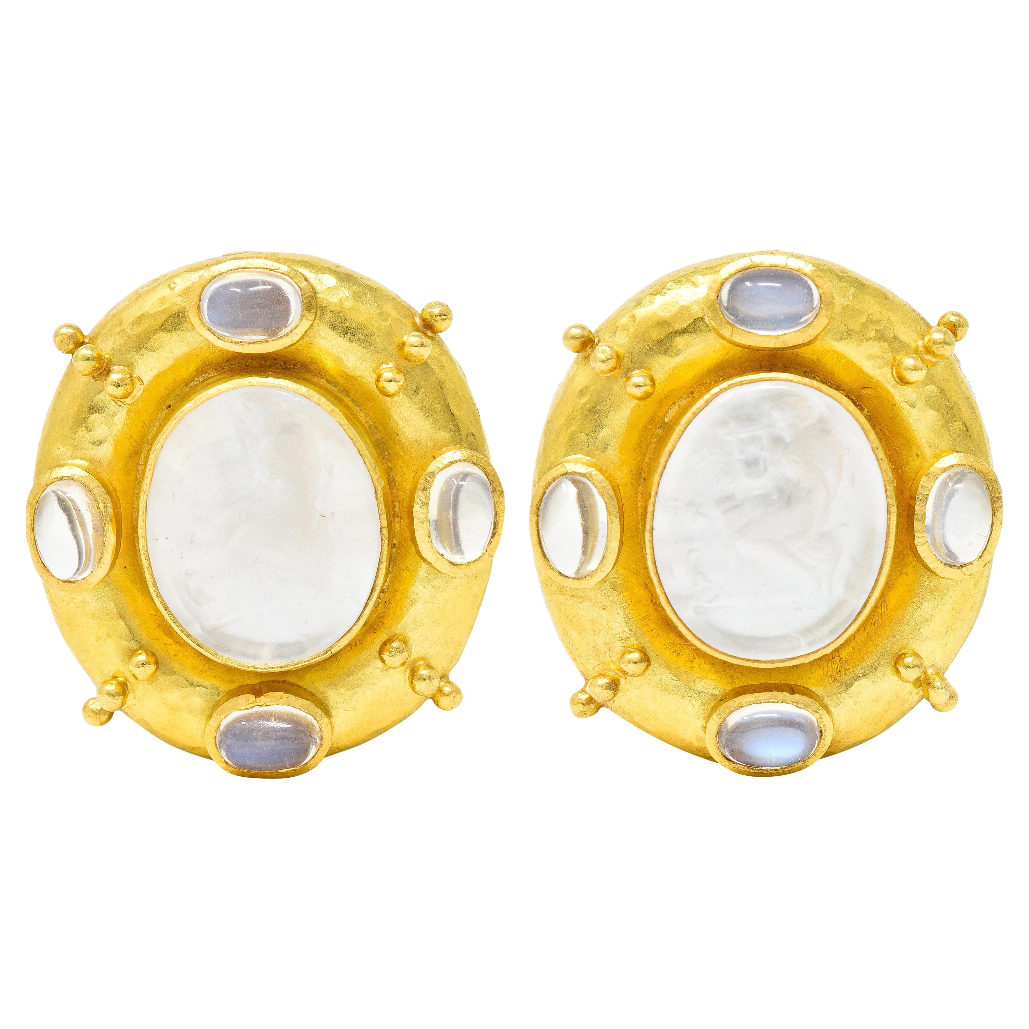 Elizabeth Locke Moonstone Venetian Glass 18 Karat Yellow Gold Greek Earrings
