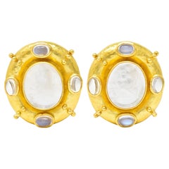 Elizabeth Locke Moonstone Venetian Glass 18 Karat Yellow Gold Greek Earrings
