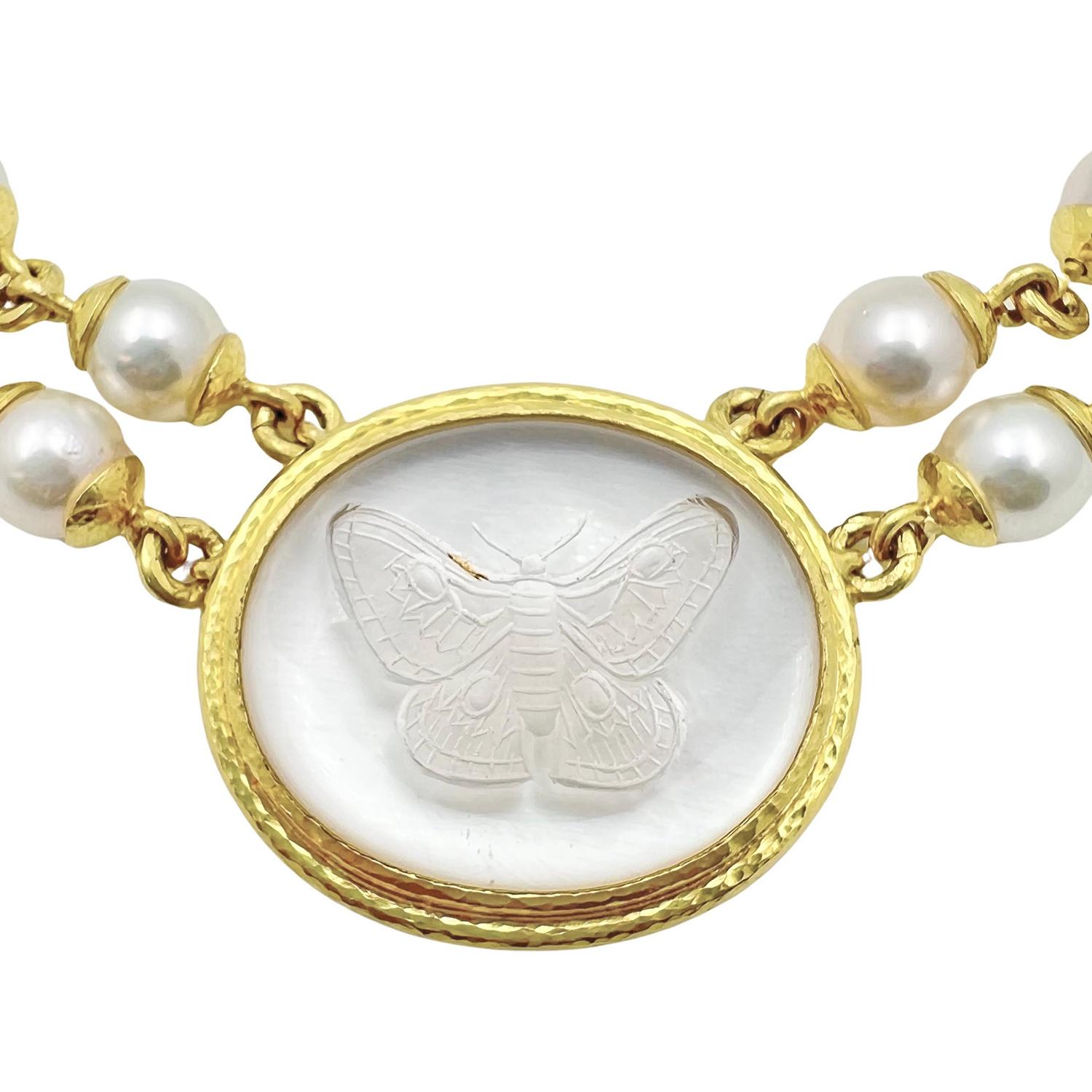 Bead Elizabeth Locke Moth Butterfly Intaglio Double Pearl Necklace