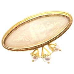 Elizabeth Locke Mother of Pearl & Cultured Pearl Hammered Yellow Gold Brooch Pin