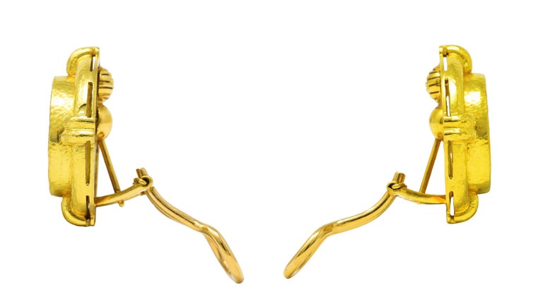 Elizabeth Locke Mother Pearl Venetian Glass 19 Karat Gold Intaglio Earrings In Excellent Condition In Philadelphia, PA