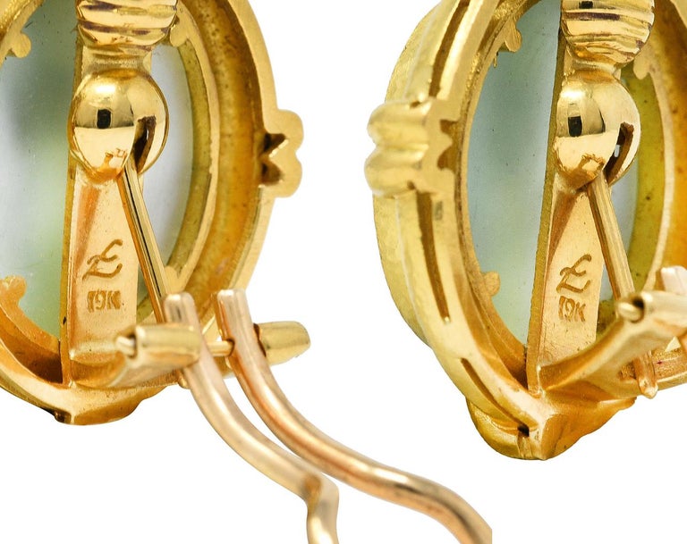 Women's or Men's Elizabeth Locke Mother Pearl Venetian Glass 19 Karat Gold Intaglio Earrings