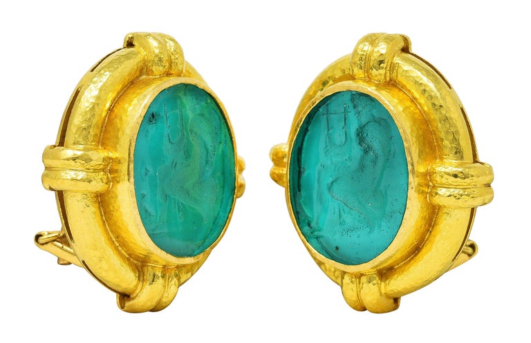 Elizabeth Locke Mother Pearl Venetian Glass 19 Karat Gold Intaglio Earrings 2