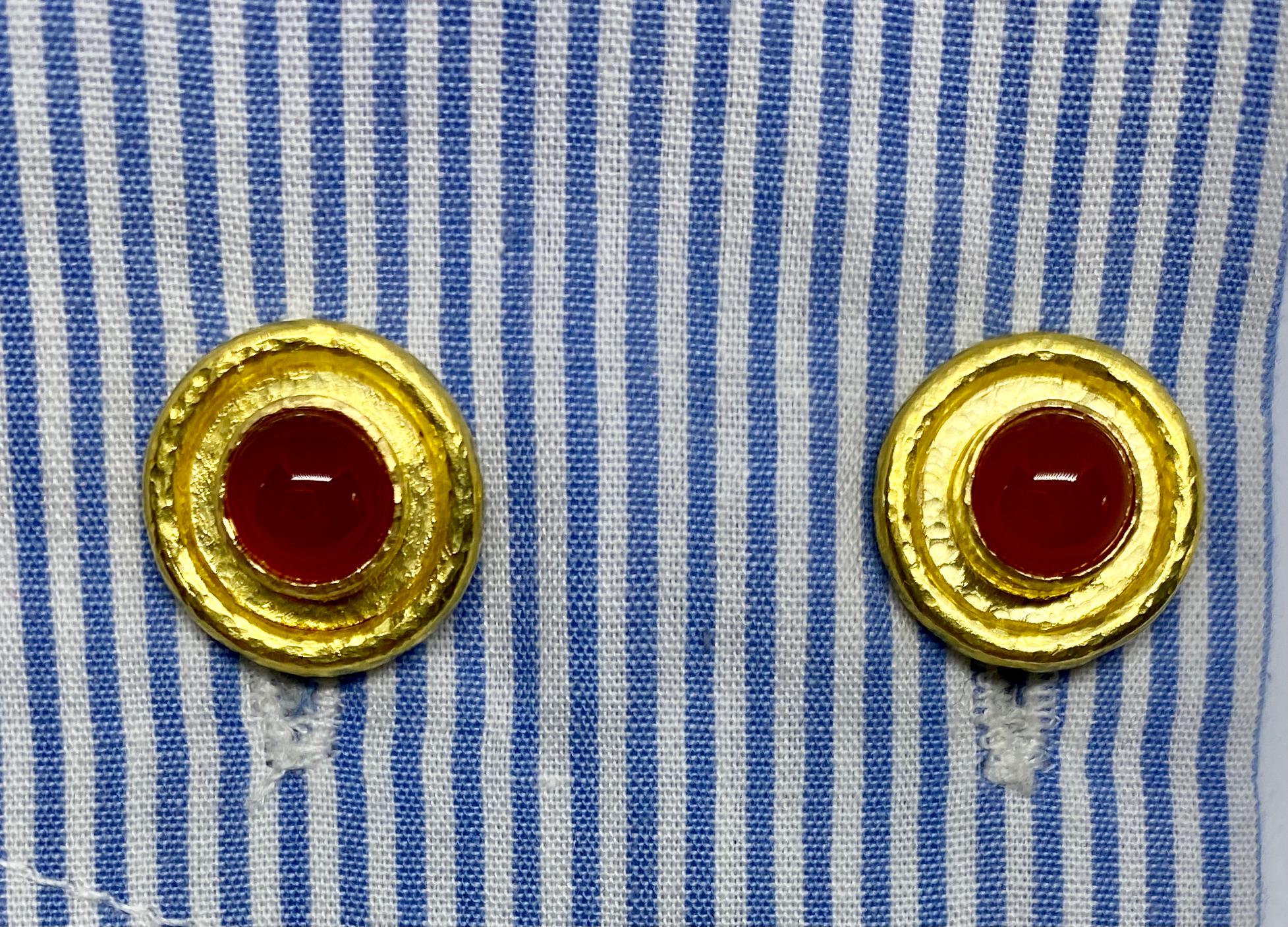 Women's or Men's Elizabeth Locke Neoclassical Cufflinks in Hammered Gold with Carnelian