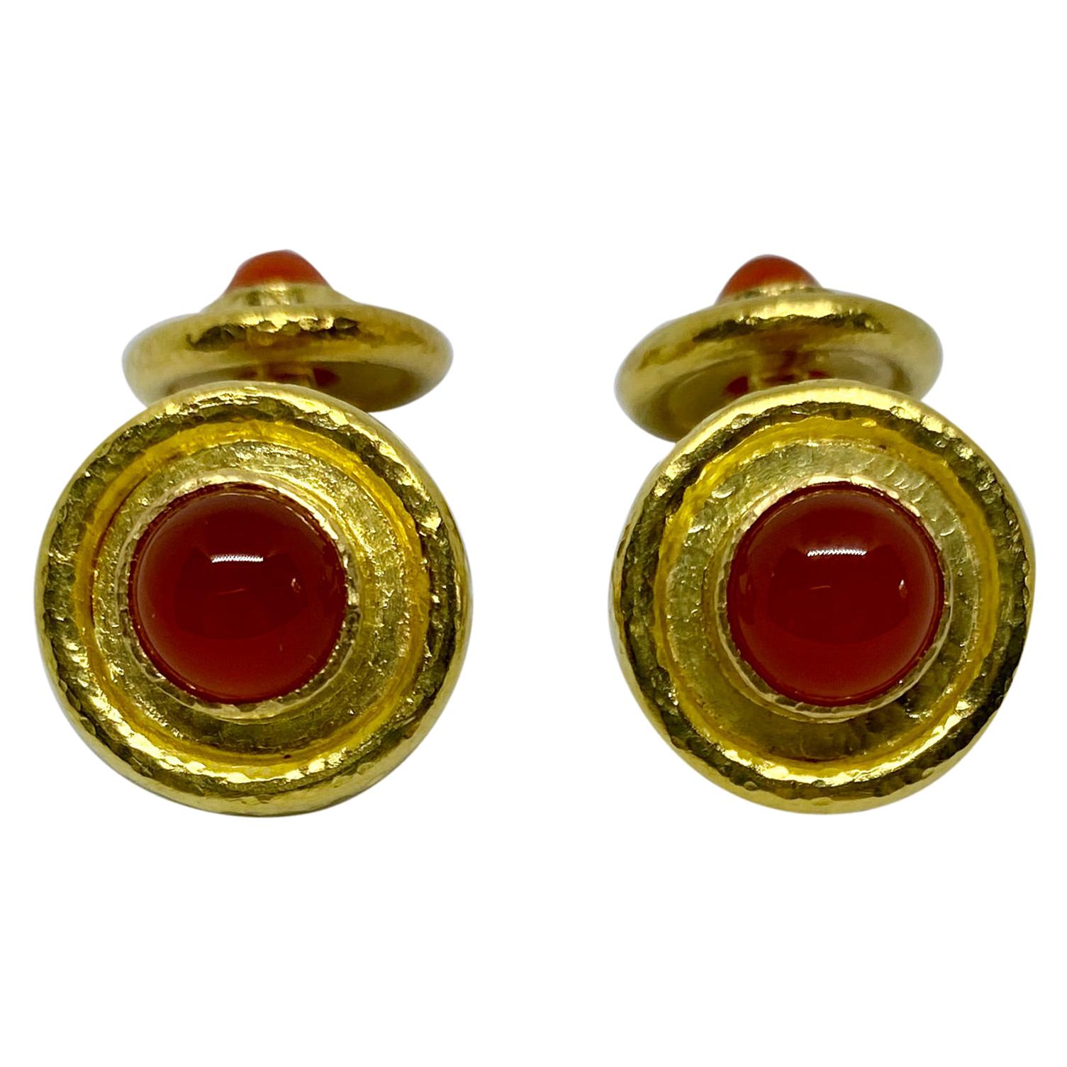 Elizabeth Locke Neoclassical Cufflinks in Hammered Gold with Carnelian