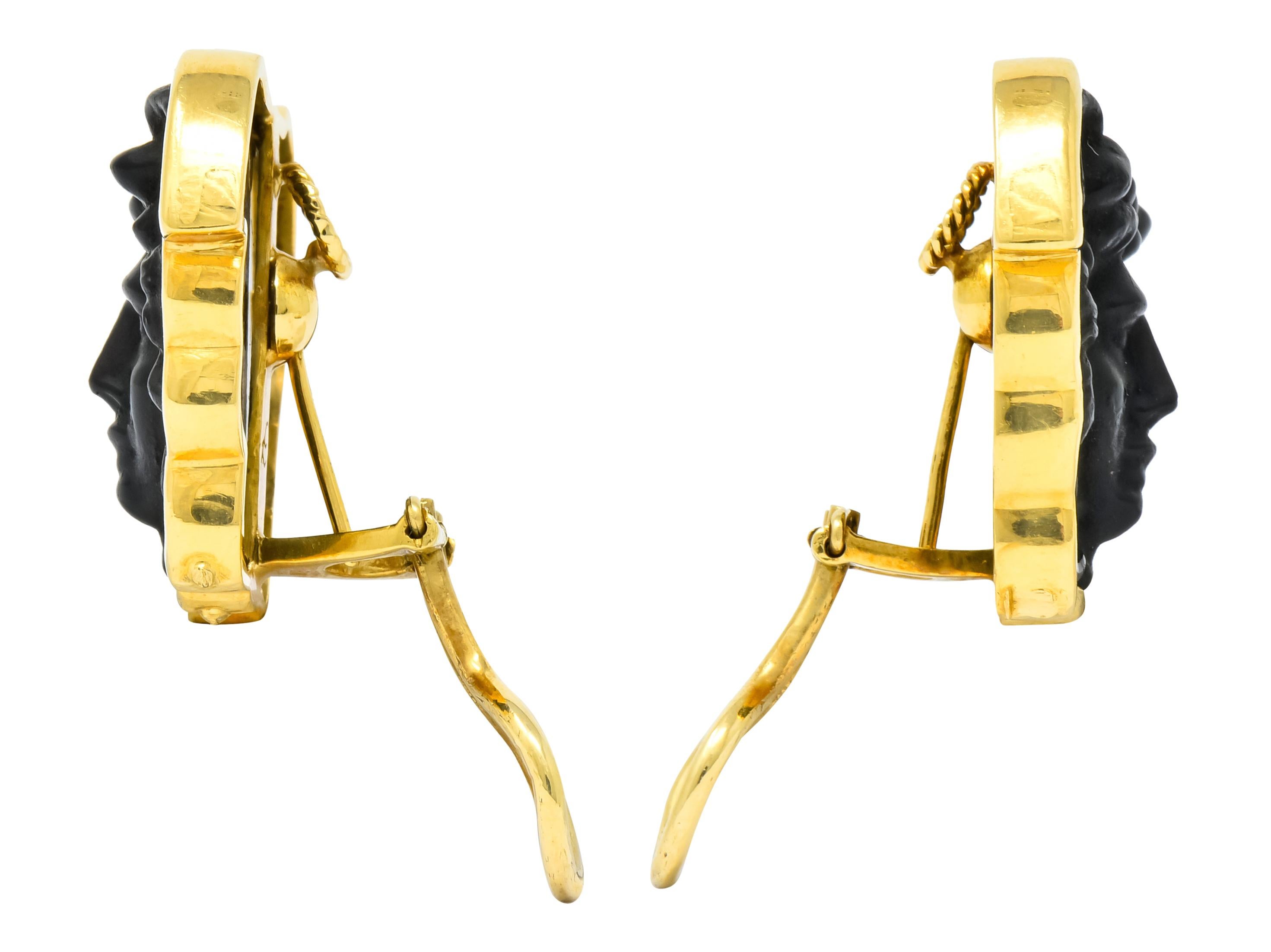 Elizabeth Locke Onyx 18 Karat Gold Medusa Earrings 2