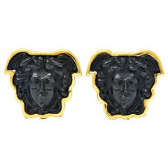 Vintage Elizabeth Locke Onyx 18 Karat Gold Medusa Earrings