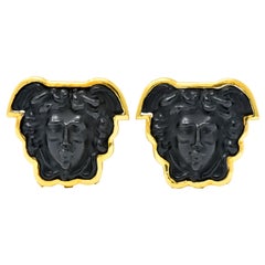 Elizabeth Locke Onyx 18 Karat Gold Medusa Earrings