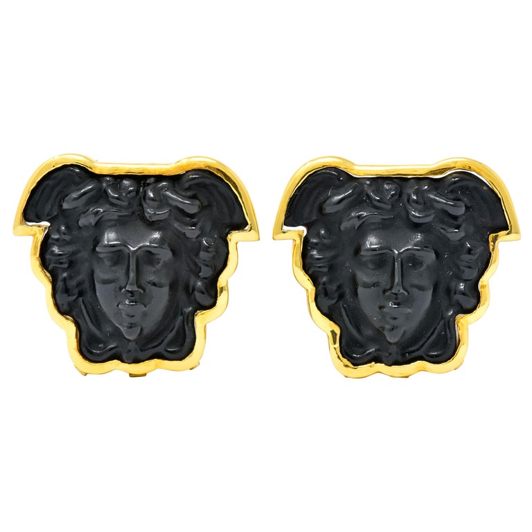 Elizabeth Locke Onyx 18 Karat Gold Medusa Earrings For Sale At 1stdibs