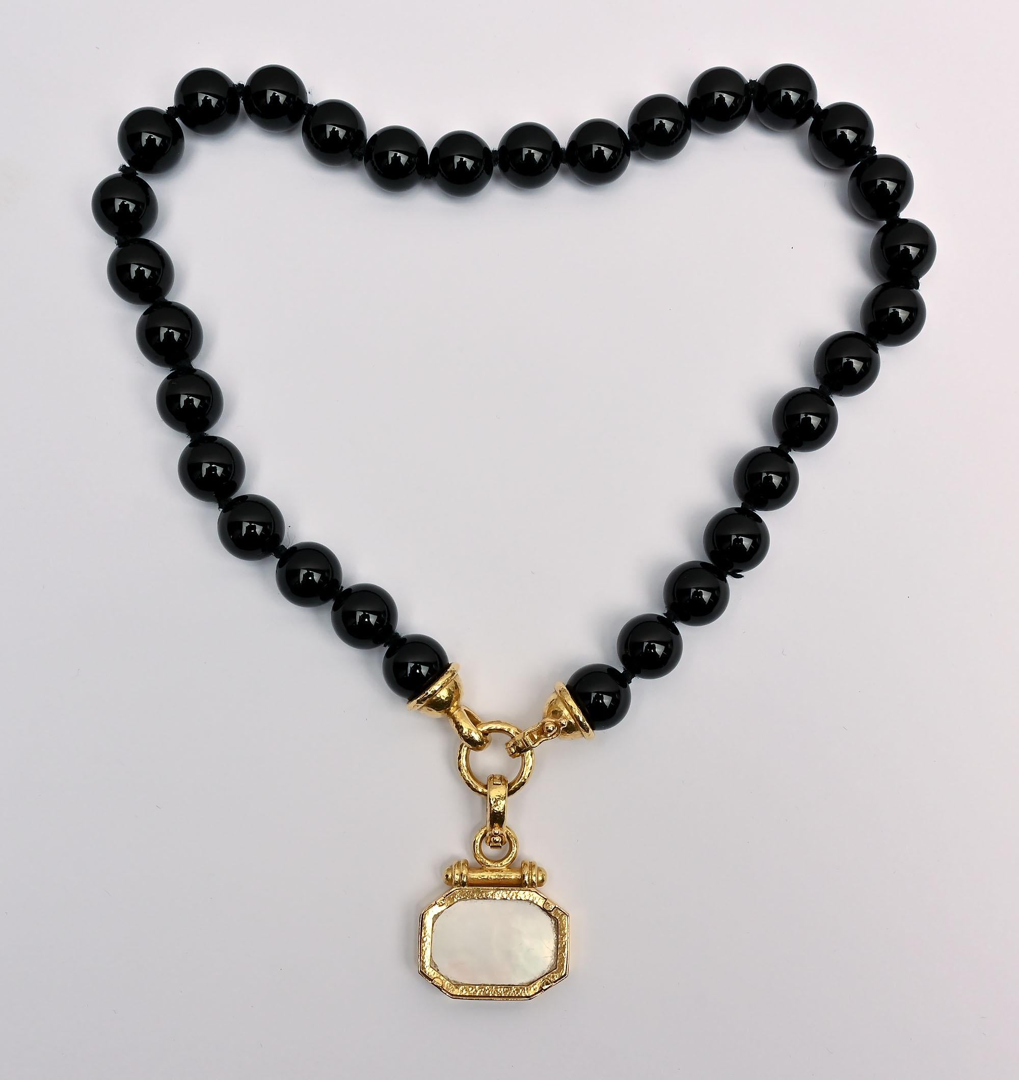 Modern Elizabeth Locke Onyx Beads Necklace with Pendant For Sale