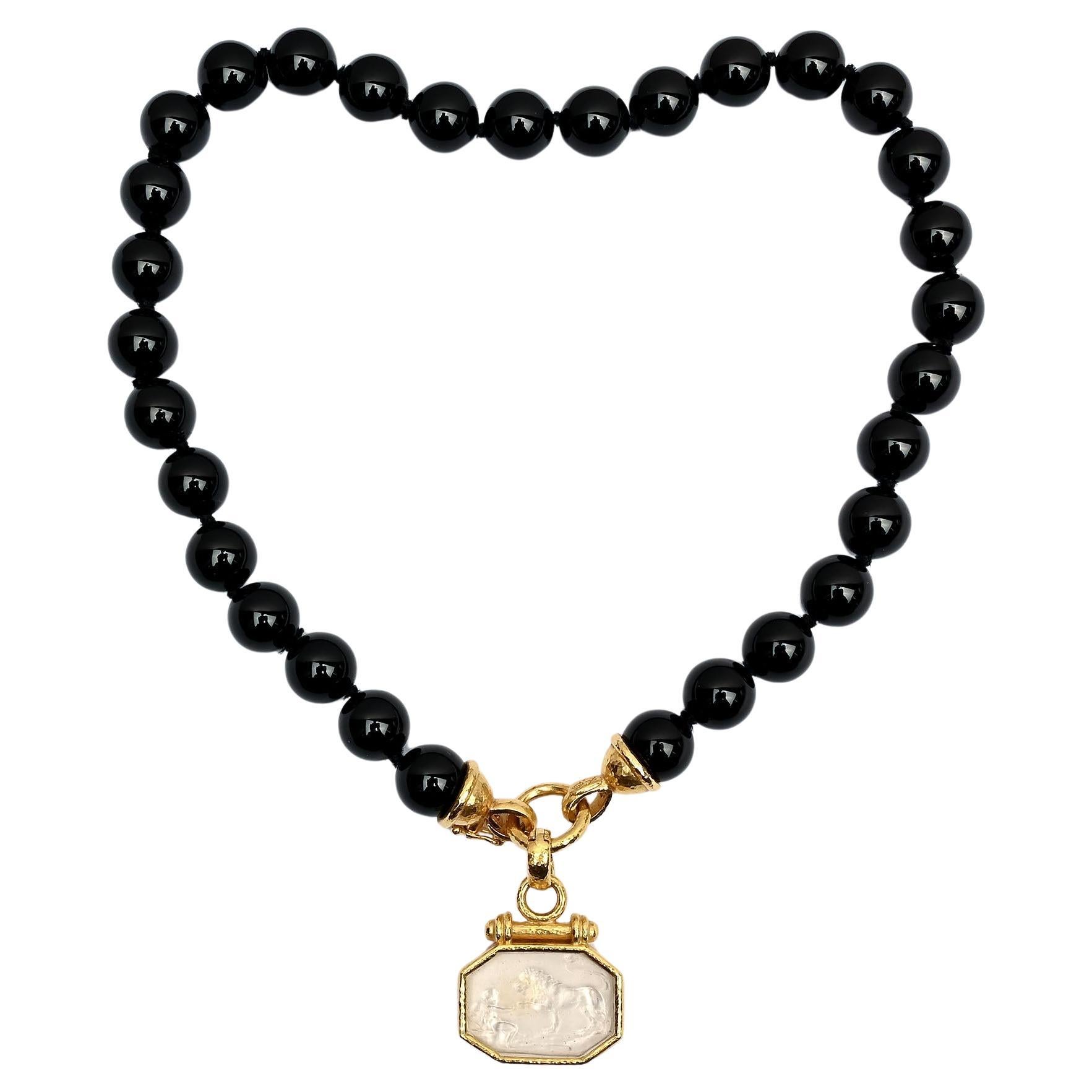 Elizabeth Locke Onyx Beads Necklace with Pendant For Sale