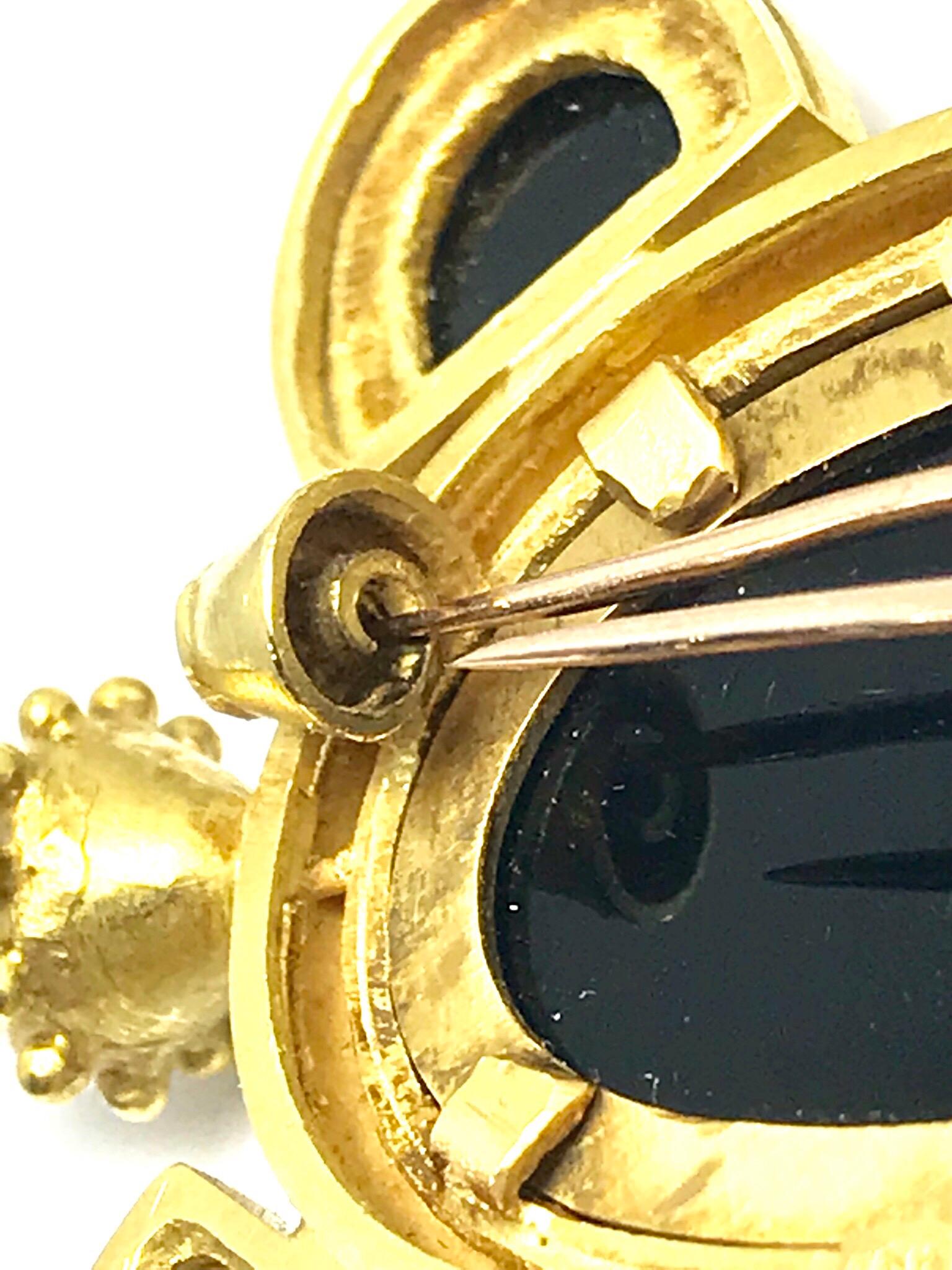 Elizabeth Locke Onyx Intaglio and Cultured Pearl Gold Brooch 1