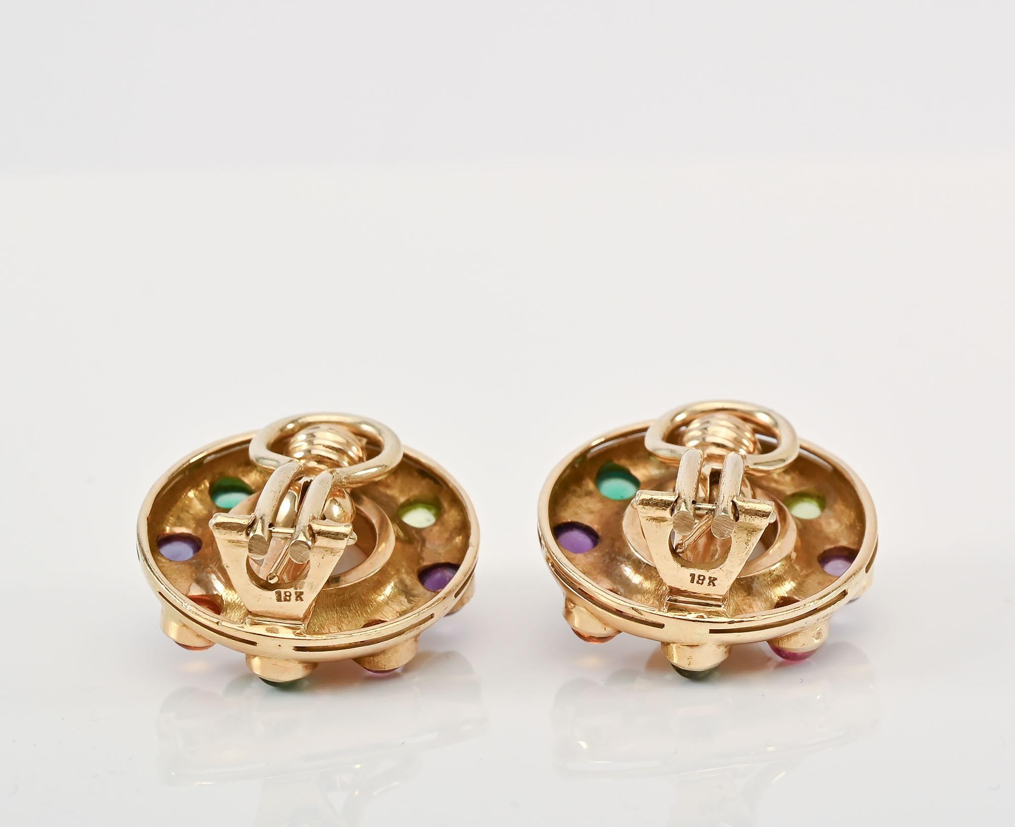 Elizabeth Locke Pearl and Multigem Round Earrings In Excellent Condition For Sale In Darnestown, MD