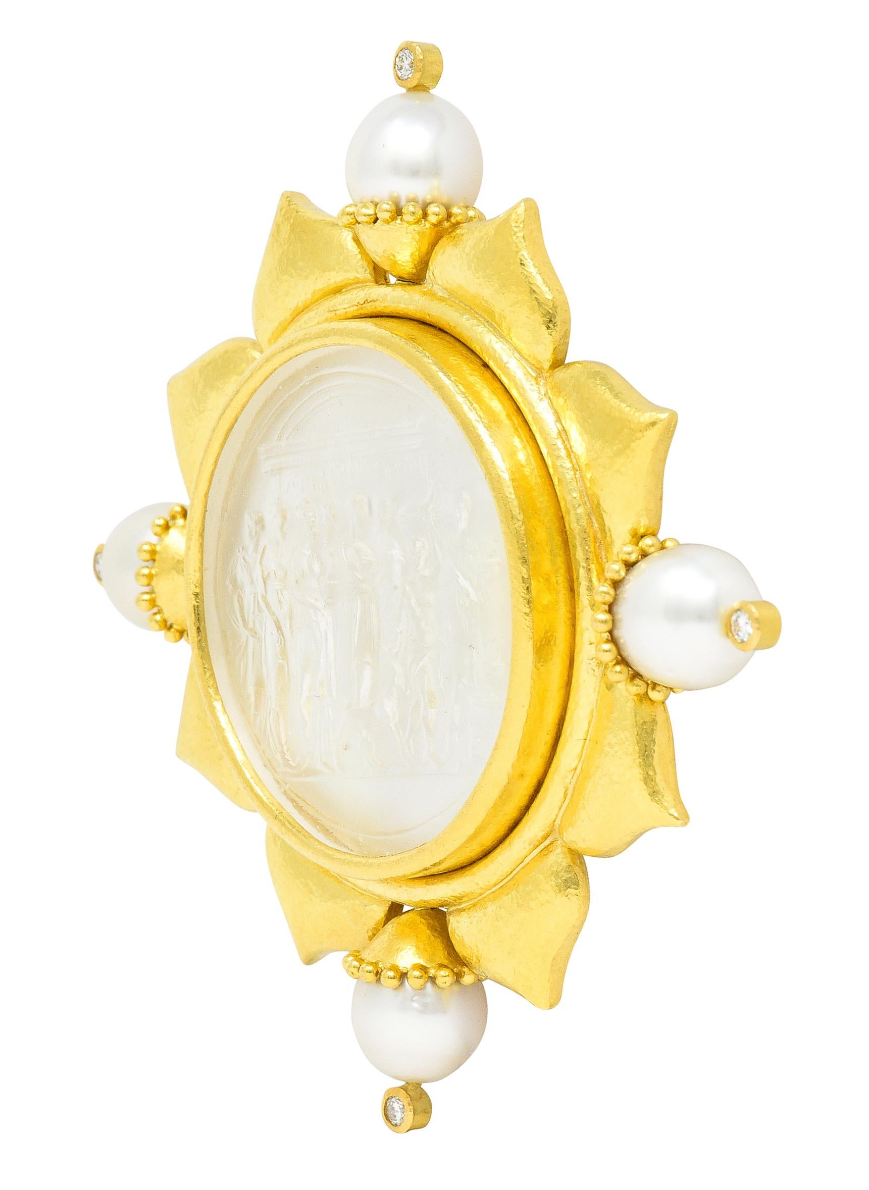 Brilliant Cut Elizabeth Locke Pearl Diamond Mother Pearl Venetian Glass 18 Karat Gold Brooch