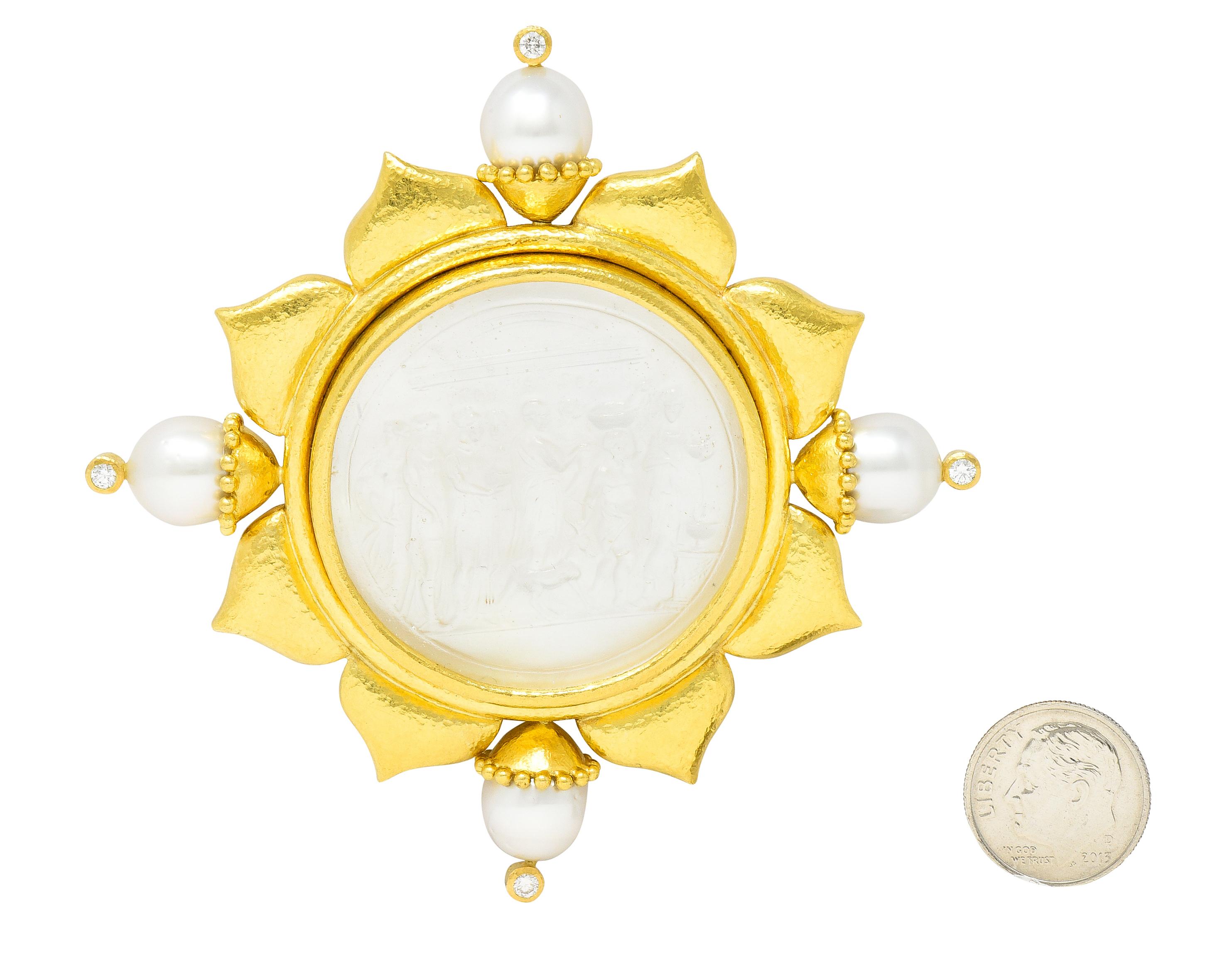 Elizabeth Locke Pearl Diamond Mother Pearl Venetian Glass 18 Karat Gold Brooch 2