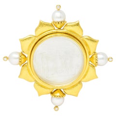 Vintage Elizabeth Locke Pearl Diamond Mother Pearl Venetian Glass 18 Karat Gold Brooch