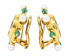Elizabeth Locke Pearl Emerald Blue Venetian Glass Dog Intaglio 18 Karat Earrings