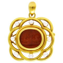 Elizabeth Locke Pearl Venetian Glass Intaglio 18 Karat Yellow Gold Enhancer