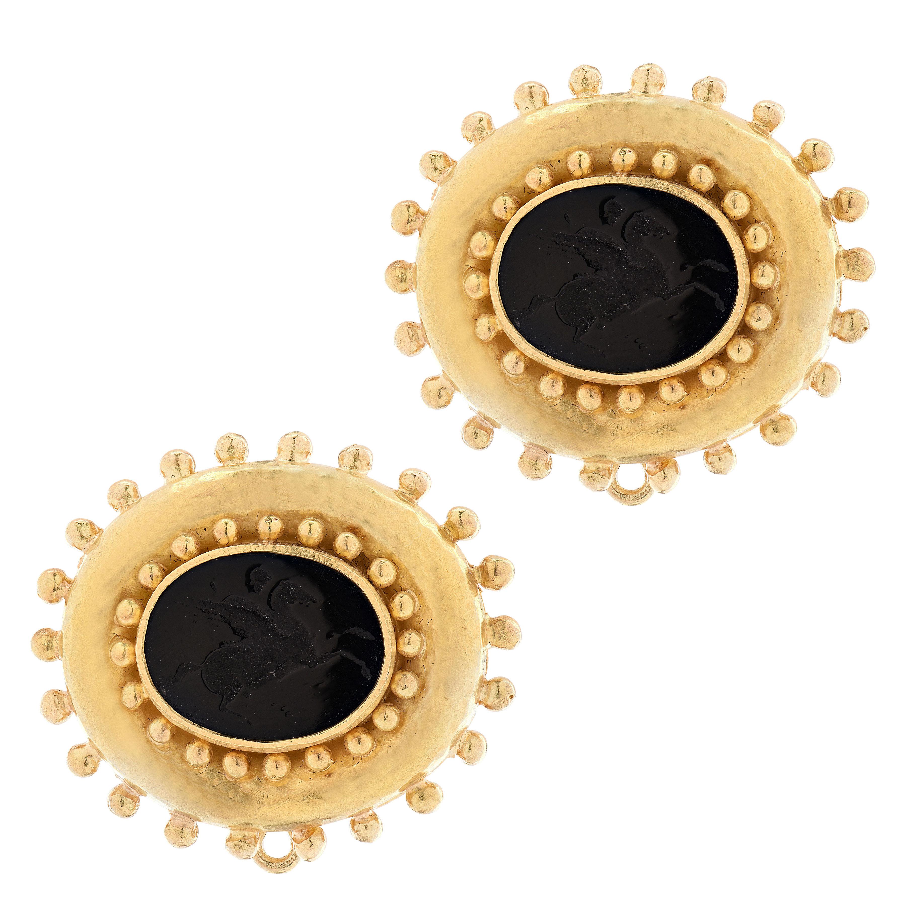 De las mujeres Pendientes Elizabeth Locke Pegaso Negro Oynx Intaglio en venta