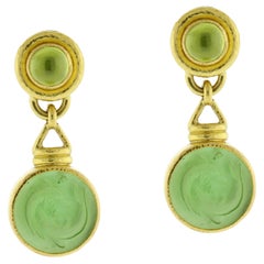 Elizabeth Locke Peridot and Green Venetian Glass Dolphin Earrings