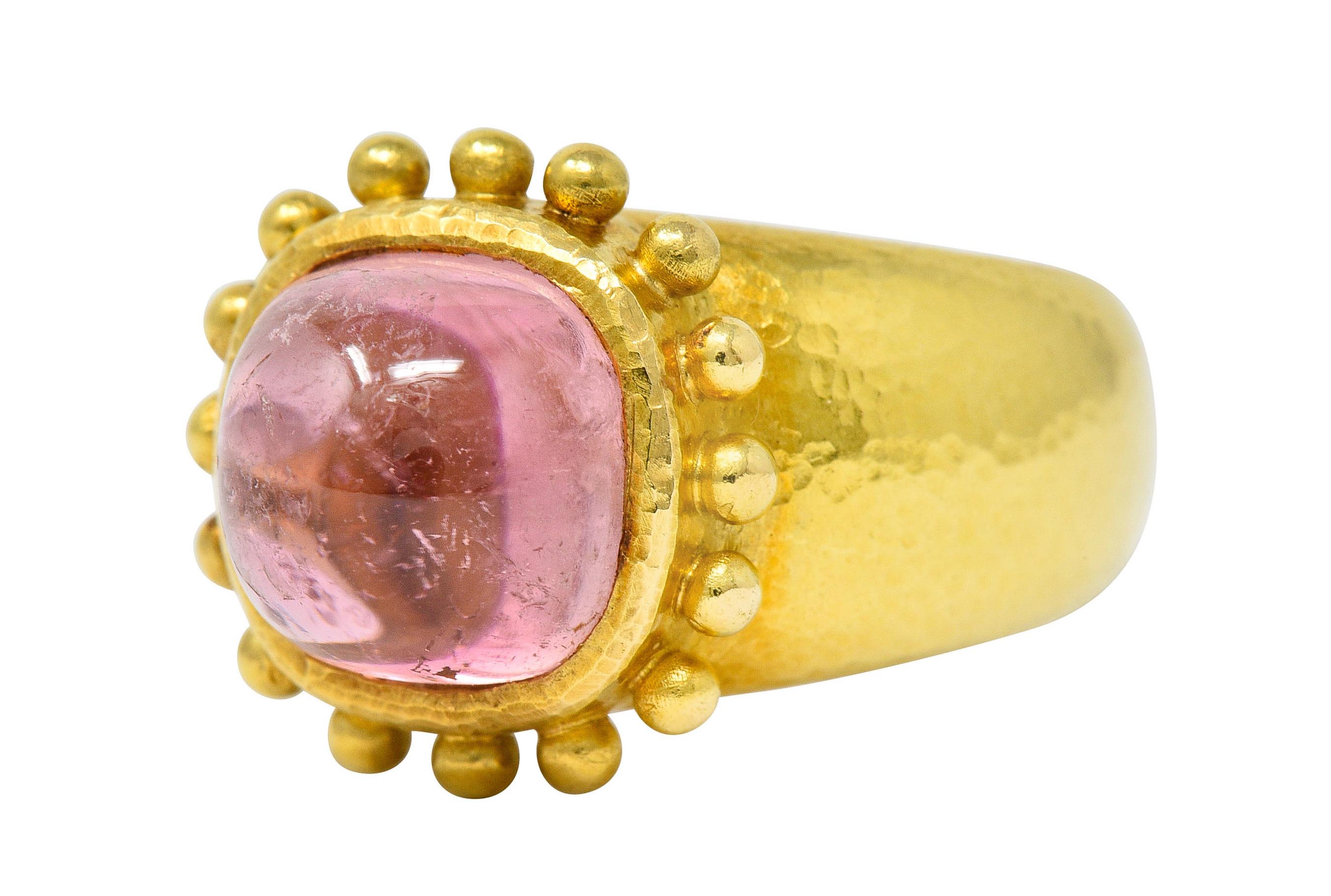 Sugarloaf Cabochon Elizabeth Locke Pink Tourmaline 18 Karat Yellow Gold Gemstone Ring