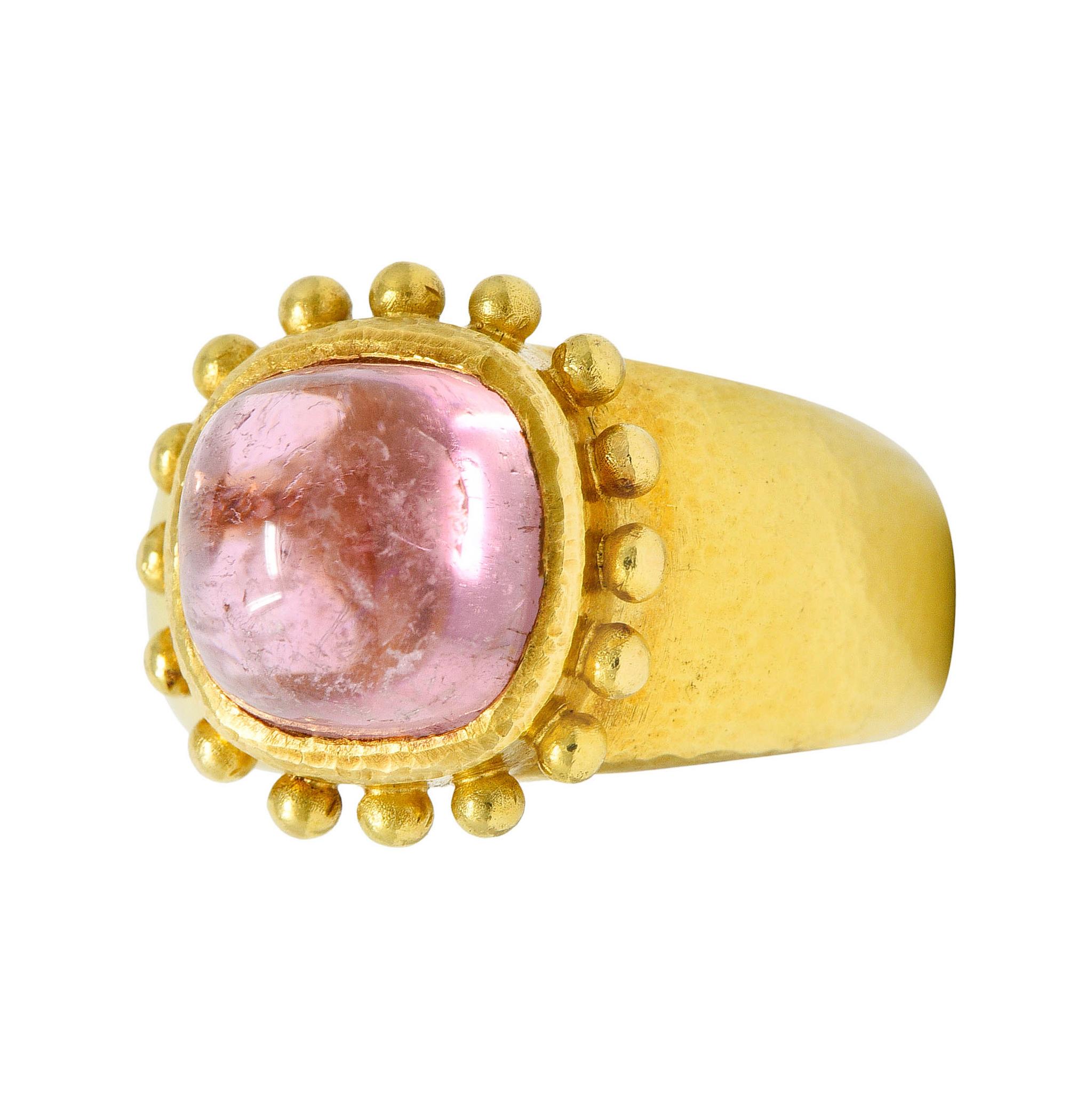 Elizabeth Locke Pink Tourmaline 18 Karat Yellow Gold Gemstone Ring In Excellent Condition In Philadelphia, PA