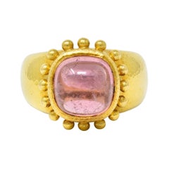 Elizabeth Locke Pink Tourmaline 18 Karat Yellow Gold Gemstone Ring