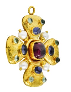 Croix de Malte en or 18 carats Elizabeth Locke, grenat rhodolite tourmaline iolite