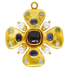 Elizabeth Locke Rhodolite Garnet Tourmaline Iolite 18 Karat Gold Maltese Cross