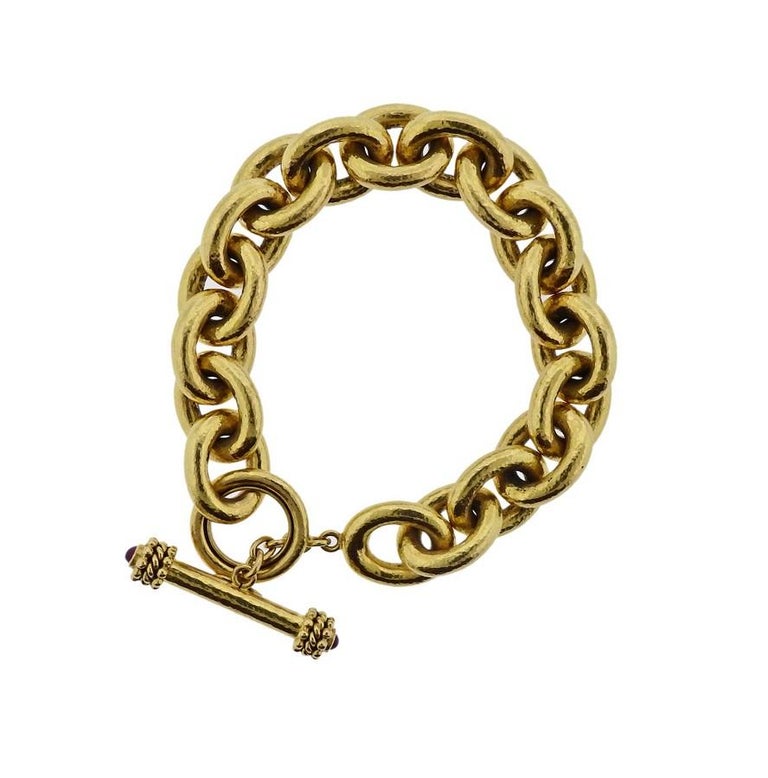 Elizabeth Locke Ruby Gold Toggle Oval Link Bracelet For Sale at 1stDibs