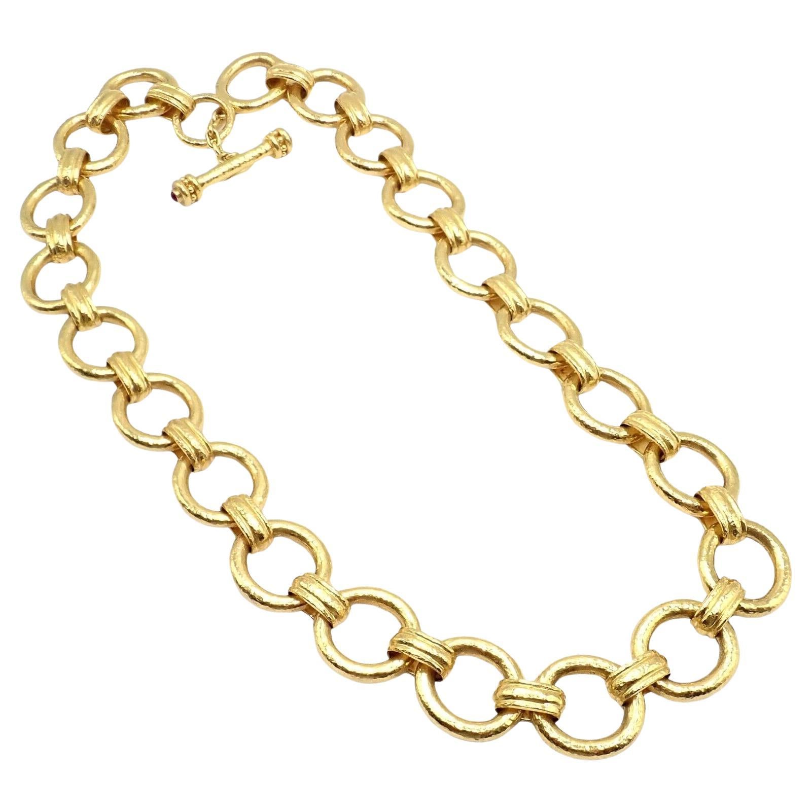 Elizabeth Locke Ruby Toggle Hammered Yellow Gold Link Necklace For Sale