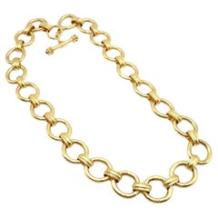 Vintage Elizabeth Locke Ruby Toggle Hammered Yellow Gold Link Necklace