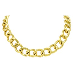 Retro Elizabeth Locke Sapphire 18 Karat Gold Substantial Curb Link Chain Necklace