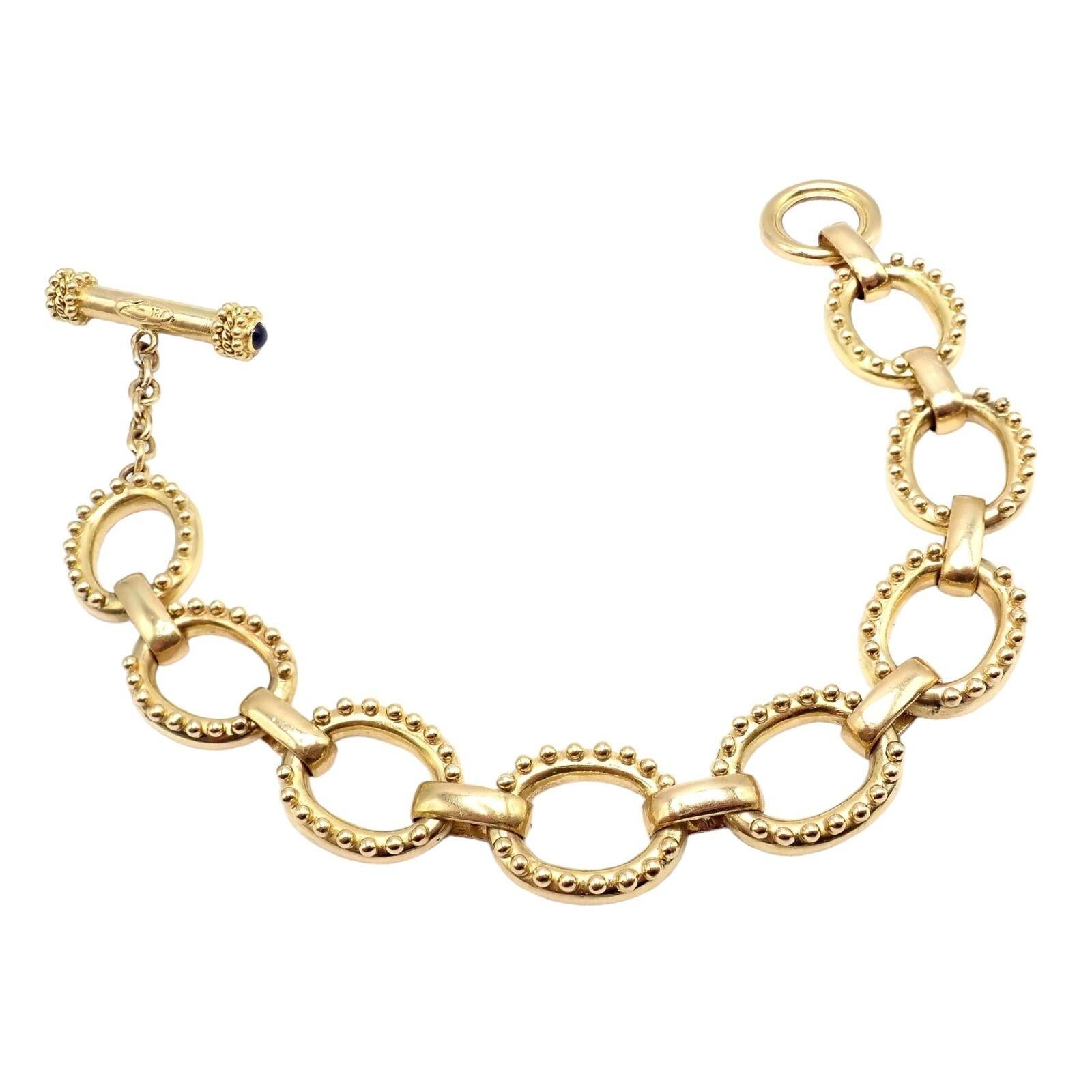 Women's or Men's Elizabeth Locke Sapphire Toggle Hammered Medium Yellow Gold Link Bracelet For Sale