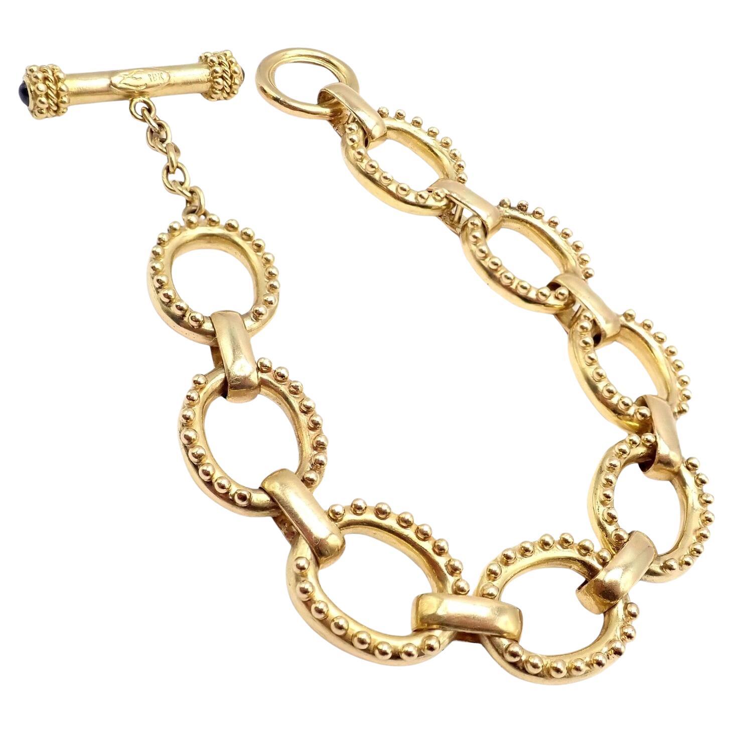 Elizabeth Locke Sapphire Toggle Hammered Medium Yellow Gold Link Bracelet im Angebot