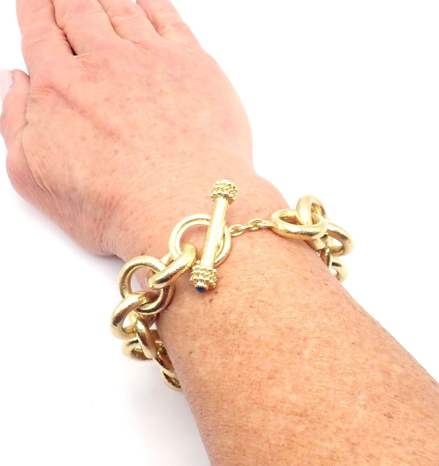 Elizabeth Locke Sapphire Toggle Hammered Yellow Gold Link Bracelet For Sale 6