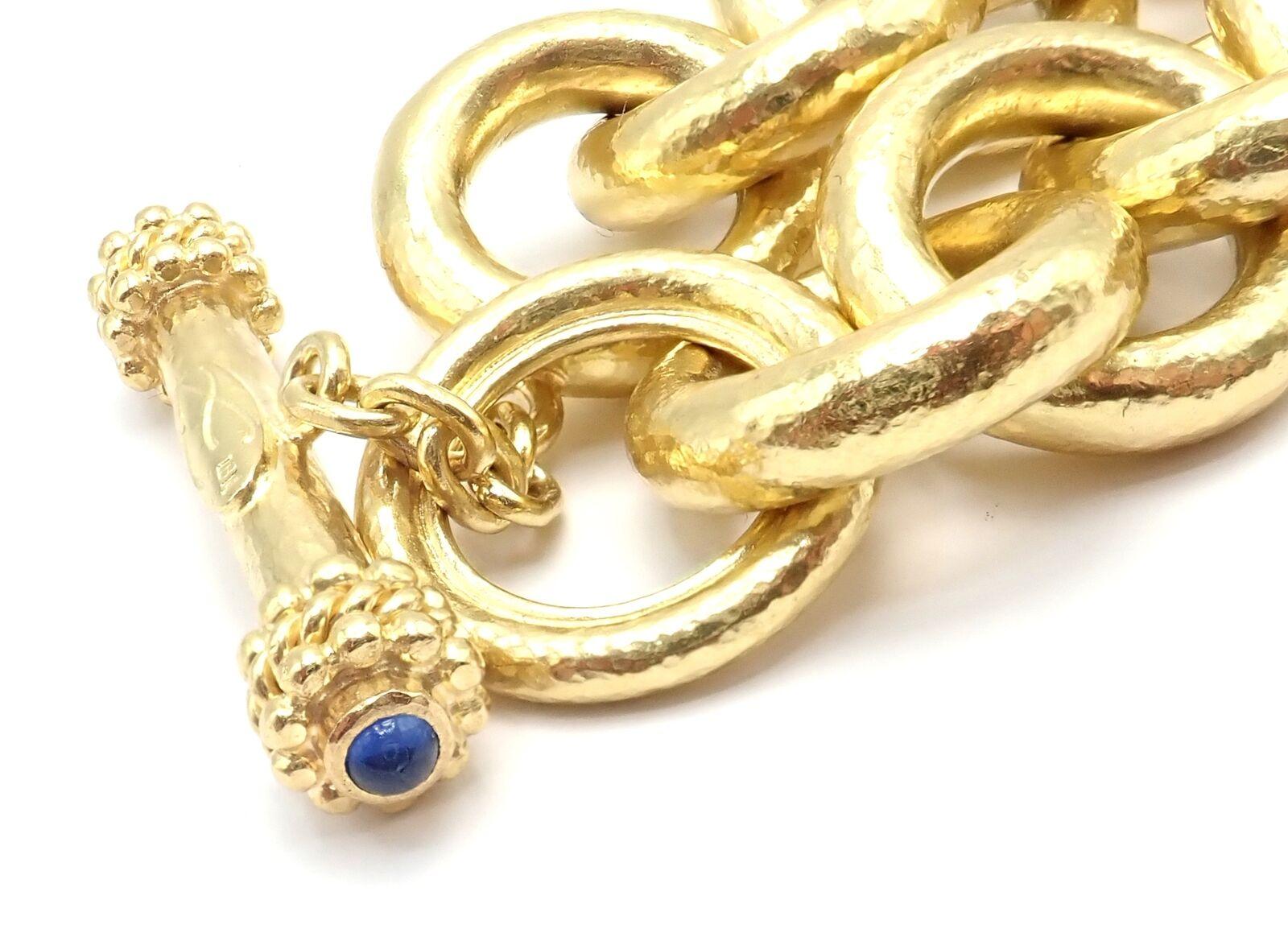 Women's or Men's Elizabeth Locke Sapphire Toggle Hammered Yellow Gold Link Bracelet