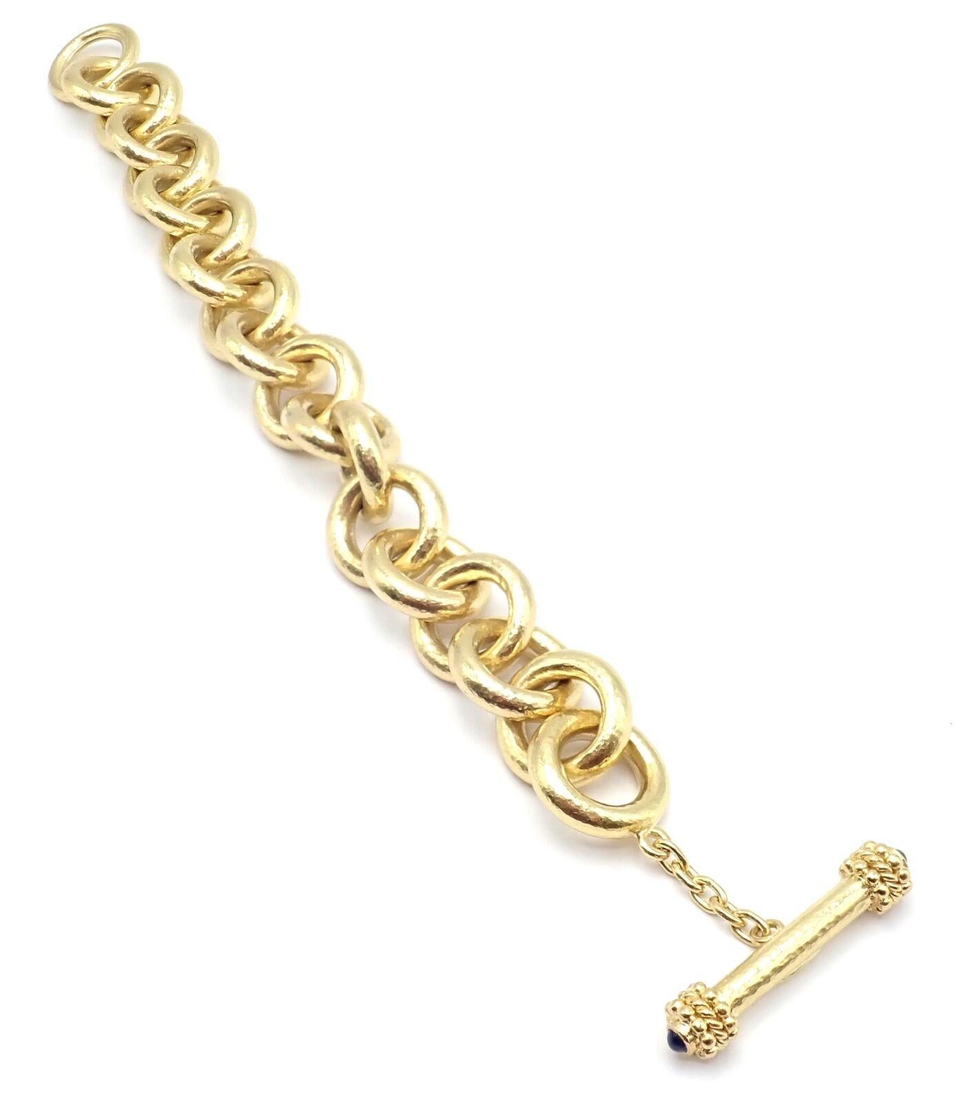 Elizabeth Locke Sapphire Toggle Hammered Yellow Gold Link Bracelet 3