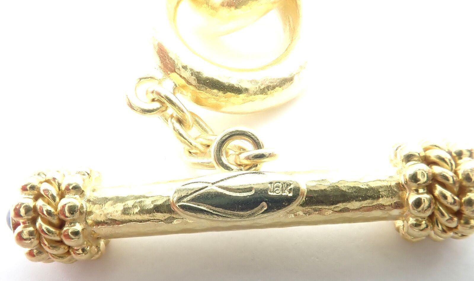 Elizabeth Locke Sapphire Toggle Hammered Yellow Gold Link Bracelet For Sale 4